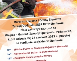 Zdjęcia główne wydarzenia: Zapraszamy na Miejsko-Gminne Zawody Sportowo-Pożarnicze w Sieniawie, 24.06.2023 r.