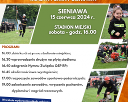 Zdjęcia główne wydarzenia: Miejsko-Gminne Zawody Sportowo-Pożarnicze w Sieniawie