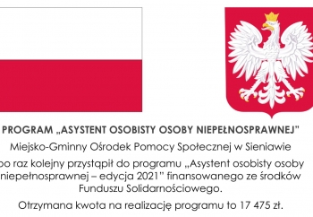 Zdjęcie główne dla: 'MGOPS w Sieniawie realizuje projekt „Asystent osobisty osoby niepełnosprawnej” – edycja 2021' 