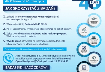 Zdjęcie główne dla: 'Profilaktyka 40 plus - bezpłatne badania diagnostyczne dla osób powyżej 40 rż.' 