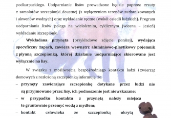 Zdjęcie główne dla: 'Jesienna akcja szczepienia lisów wolno żyjących' 