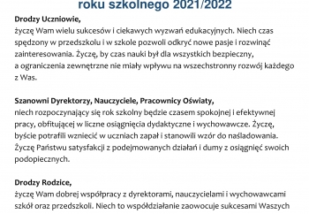Zdjęcie główne dla: 'Życzenia Burmistrza Miasta i Gminy Sieniawa z okazji rozpoczynającego się roku szkolnego 2021/2022' 