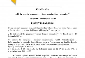 Zdjęcie główne dla: 'Trwa kampania „19 dni przeciwko przemocy i krzywdzeniu dzieci i młodzieży” - uruchomiono punkt konsultacyjno-informacyjny' 