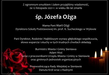 Zdjęcie główne dla: 'Kondolencje. Zmarła mama pani Marii Ożgi, dyrektora Szkoły Podstawowej im. prof. K. Sucheckiego w Wylewie' 