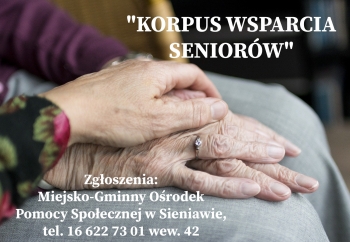 Zdjęcie główne dla: '„KORPUS WSPARCIA SENIORÓW” - M-GOPS w Sieniawie zaprasza do udziału w bezpłatnym programie MRiPS' 