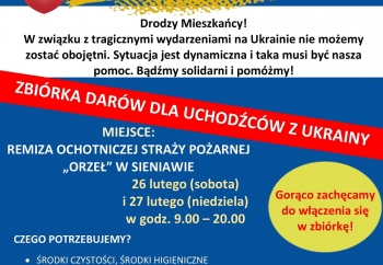 Zdjęcie główne dla: 'Pomoc dla uchodźców z Ukrainy - zbiórka przy OSP w Sieniawie i w mobilnych punktach w sobotę i niedzielę' 