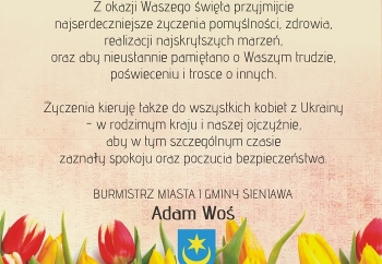 Zdjęcie główne dla: 'Życzenia Burmistrza Miasta i Gminy Sieniawa z okazji Dnia Kobiet, 8 marca 2022 r.' 