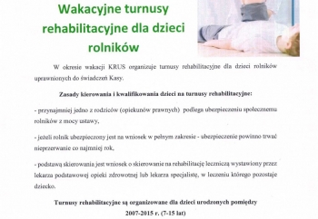 Zdjęcie główne dla: 'Wakacyjne turnusy rehabilitacyjne dla dzieci rolników' 