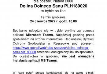 Zdjęcie główne dla: 'III spotkanie Zespołu Lokalnej Współpracy dla obszaru Natura 2000 Dolina Dolnego Sanu PLH180020 w trybie online' 