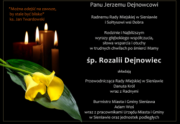 Zdjęcie główne dla: 'Kondolencje. Zmarła mama radnego Rady Miejskiej w Sieniawie i sołtysa wsi Dobra Jerzego Dejnowca' 