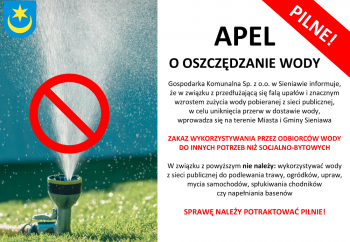 Zdjęcie główne dla: 'Pilne! Apel o oszczędne korzystanie z wody' 