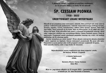 Zdjęcie główne dla: 'Kondolencje. Zmarł śp. Czesław Płonka, emerytowany lekarz weterynarii' 