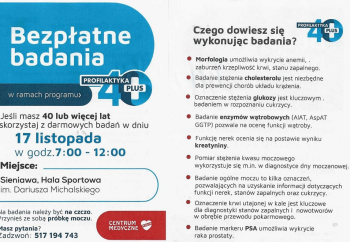 Zdjęcie główne dla: 'Profilaktyka 40+. Zapraszamy na badania' 