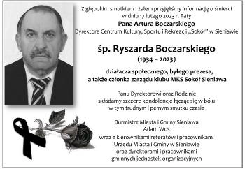 Zdjęcie główne dla: 'Kondolencje. Zmarł śp. Ryszard Boczarski, ojciec Dyrektora Centrum Kultury, Sportu i Rekreacji 