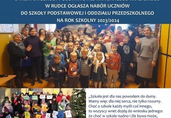 Zdjęcie główne dla: 'Dyrektor Szkoły Podstawowej w Rudce ogłasza nabór uczniów na rok szkolny 2023/2024' 