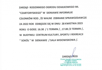 Zdjęcie główne dla: 'Komunikat Zarządu Rodzinnego Ogrodu Działkowego 