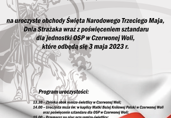 Zdjęcie główne dla: 'Zapraszamy na obchody Święta Narodowego Trzeciego Maja i Dnia Strażaka do Czerwonej Woli' 