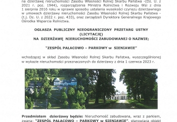 Zdjęcie główne dla: 'KOWR ogłasza przetarg na dzierżawę Zespołu pałacowo-parkowego w Sieniawie' 