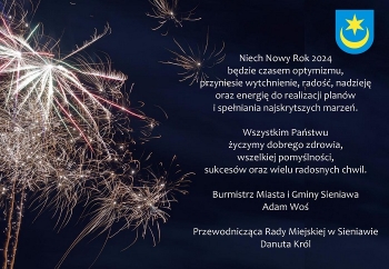 Zdjęcie główne dla: 'Życzenia noworoczne Burmistrza Miasta i Gminy Sieniawa oraz Przewodniczącej Rady Miejskiej w Sieniawie' 