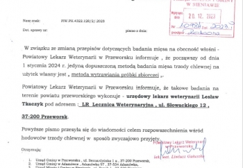 Zdjęcie główne dla: 'Informacja Powiatowego Lekarza Weterynarii' 