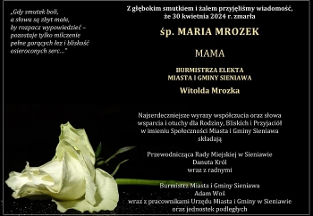 Zdjęcie główne dla: 'Kondolencje. Zmarła mama Burmistrza Elekta Miasta i Gminy Sieniawa Witolda Mrozka' 