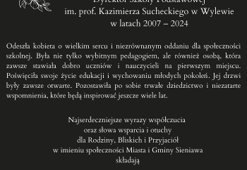 Zdjęcie główne dla: 'Kondolencje. Zmarła śp. Maria Ożga, Dyrektor Szkoły Podstawowej w Wylewie' 