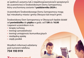 Zdjęcie główne dla: 'Środowiskowy Dom Samopomocy w Oleszycach ogłasza nabór uczestników' 
