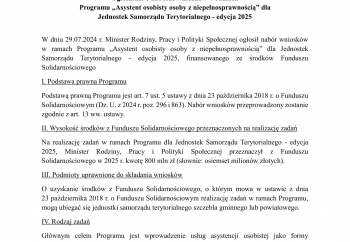 Zdjęcie główne dla: 'Ogłoszenie o naborze wniosków w ramach Programu „Asystent osobisty osoby z niepełnosprawnością” dla Jednostek Samorządu Terytorialnego - edycja 2025' 