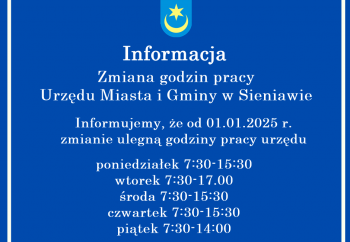 Zdjęcie główne dla: 'Zmiana godzin pracy UMiG w Sieniawie' 