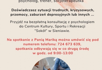 Zdjęcie główne dla: 'Bezpłatne porady psychologiczne w Mieście i Gminie Sieniawa w roku 2025' 