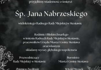 Zdjęcie główne dla: 'Kondolencje. Zmarł radny Rady Miejskiej w Sieniawie, śp. Jan Nabrzeski' 