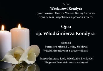 Zdjęcie główne dla: 'Kondolencje. Zmarł ojciec pana Wacława Kondyry, pracownika Urzędu Miasta i Gminy Sieniawa.' 