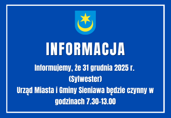 Zdjęcie główne dla: 'Informacja o godzinach pracy Urzędu Miasta i Gminy w Sieniawie' 