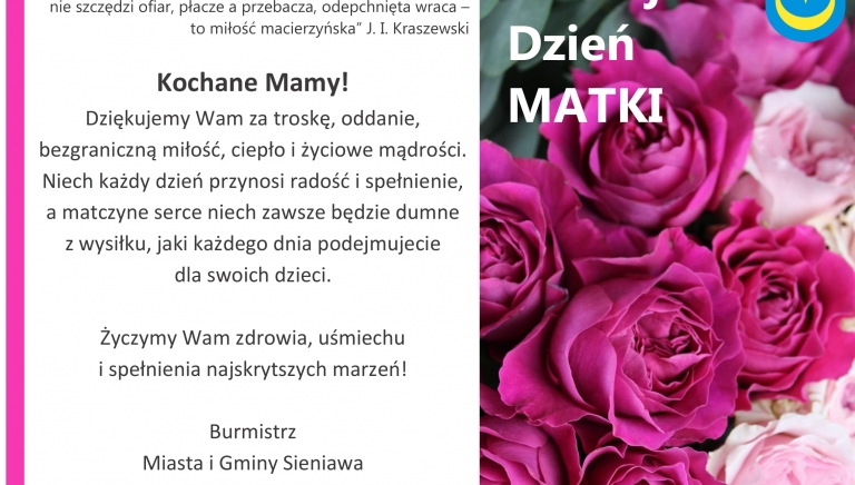 Zdjęcie główne newsa: Życzenia Burmistrza Miasta i Gminy Sieniawa z okazji Dnia Matki