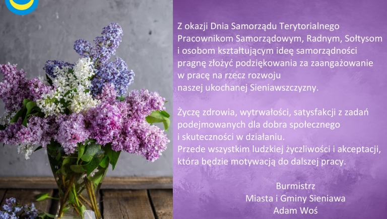 Zdjęcie główne newsa: Życzenia Burmistrza Miasta i Gminy Sieniawa z okazji Dnia Samorządu Terytorialnego, 27 maja 2021 r.