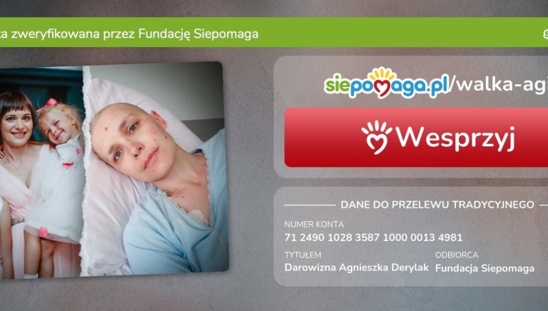 Zdjęcie główne newsa: Pomoc dla pani Agnieszki Derylak z Leżajska, która walczy z chorobą
