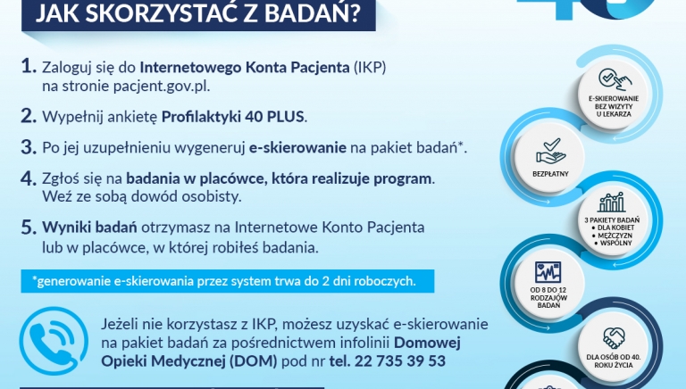 Zdjęcie główne newsa: Profilaktyka 40 plus - bezpłatne badania diagnostyczne dla osób powyżej 40 rż.