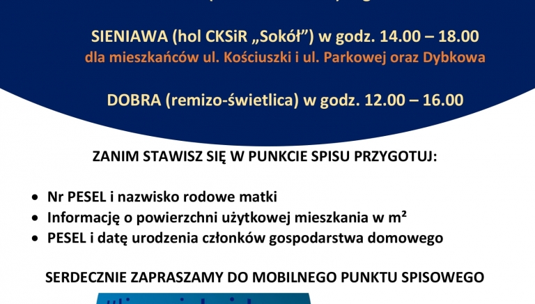 Zdjęcie główne newsa: Zapraszamy 25 lipca 2021 r. do Mobilnych Punktów Spisowych w sołectwach Czerwona Wola, Dybków i Dobra