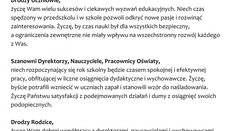 Zdjęcie główne newsa: Życzenia Burmistrza Miasta i Gminy Sieniawa z okazji rozpoczynającego się roku szkolnego 2021/2022