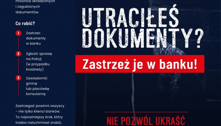 Zdjęcie główne newsa: Utraciłeś dokumenty? Zastrzeż je w banku