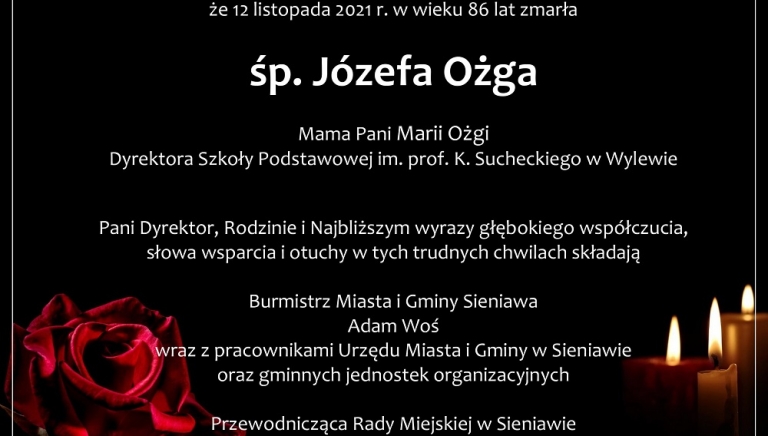 Zdjęcie główne newsa: Kondolencje. Zmarła mama pani Marii Ożgi, dyrektora Szkoły Podstawowej im. prof. K. Sucheckiego w Wylewie