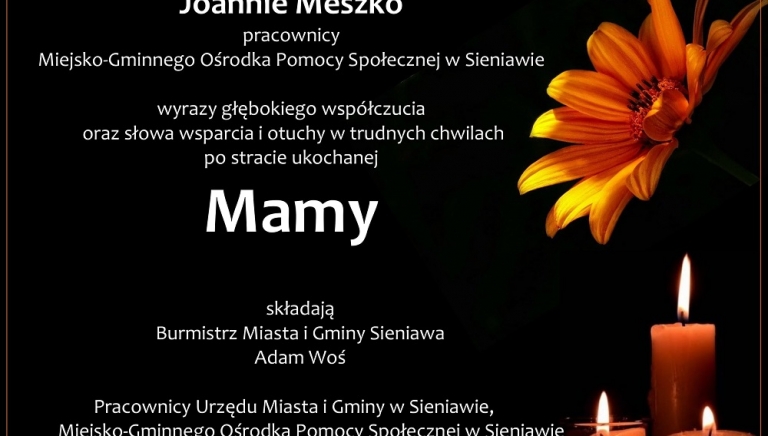 Zdjęcie główne newsa: Kondolencje. Zmarła mama pracownicy MGOPS w Sieniawie pani Joanny Meszko