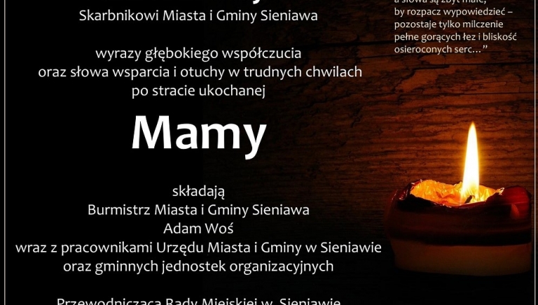 Zdjęcie główne newsa: Kondolencje. Zmarła mama pani Anny Nykiel, skarbnika Miasta i Gminy Sieniawa.