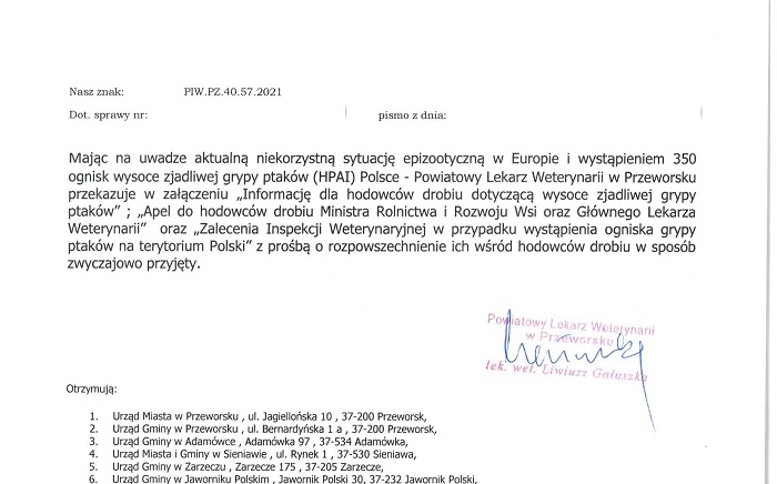 Zdjęcie główne newsa: Informacja Powiatowego Lekarza Weterynarii w Przeworsku