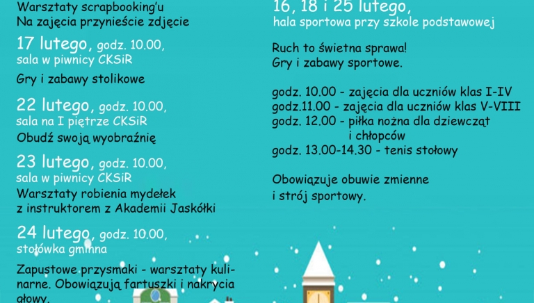 Zdjęcie główne newsa: Ferie z Centrum Kultury, Sportu i Rekreacji 