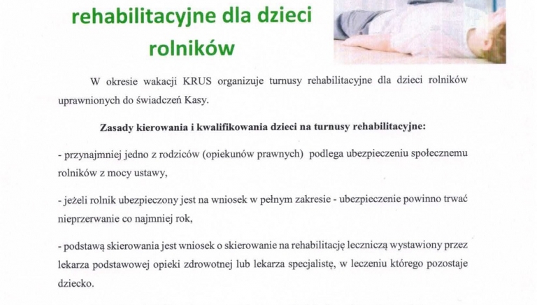 Zdjęcie główne newsa: Wakacyjne turnusy rehabilitacyjne dla dzieci rolników