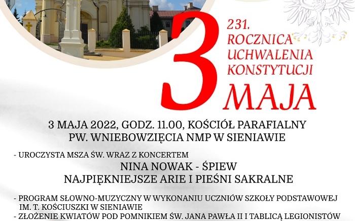 Zdjęcie główne newsa: 231. rocznica uchwalenia Konstytucji 3 Maja - zapraszamy na obchody