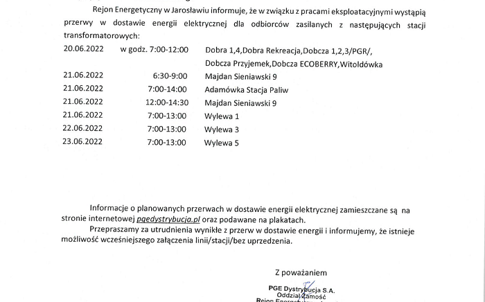 Zdjęcie główne newsa: Komunikat PGE. Przerwy w dostawie energii elektrycznej