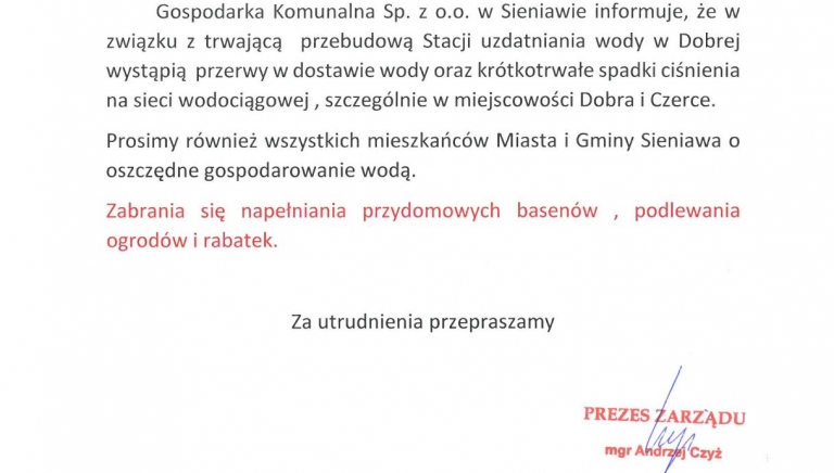 Zdjęcie główne newsa: Komunikat. Przerwy w dostawie wody i krótkotrwałe spadki ciśnienia na sieci wodociągowej