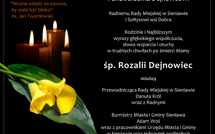 Zdjęcie główne newsa: Kondolencje. Zmarła mama radnego Rady Miejskiej w Sieniawie i sołtysa wsi Dobra Jerzego Dejnowca